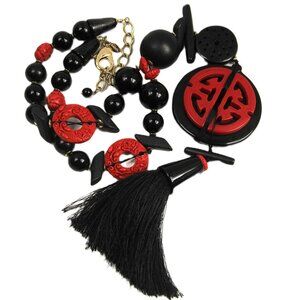 MODERN CHICO'S ASIAN DESIGN SILK TASSLE STATEMENT NECKLACE